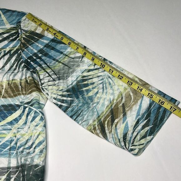 Alfred Dunner Cream Blue Green Chesapeake Bay 3/4 Sleeve Blouse Size Medium - Picture 3 of 6